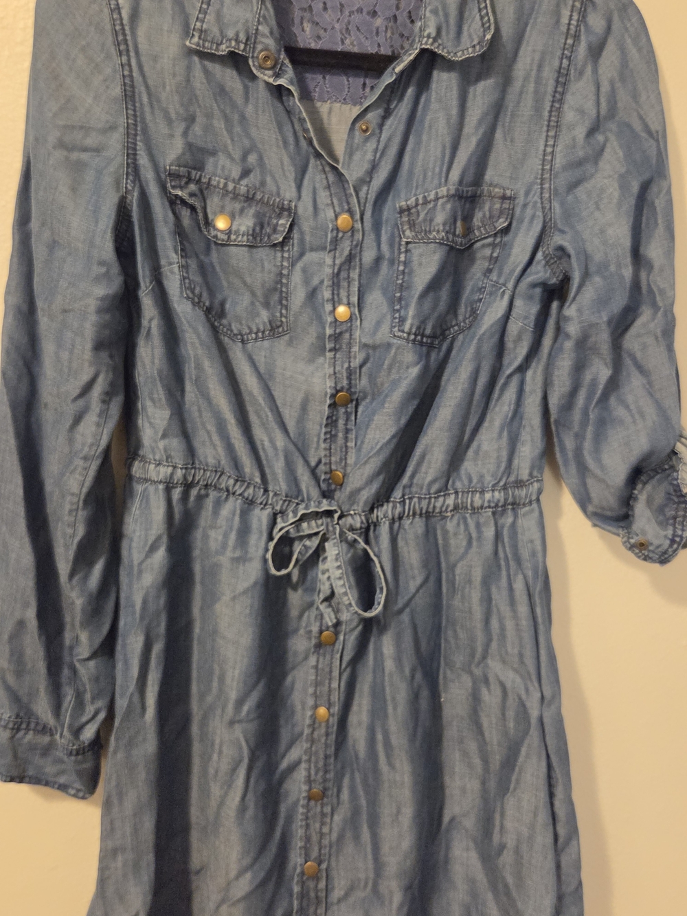 Maurices Light Blue Denim Button-Front Midi Dress